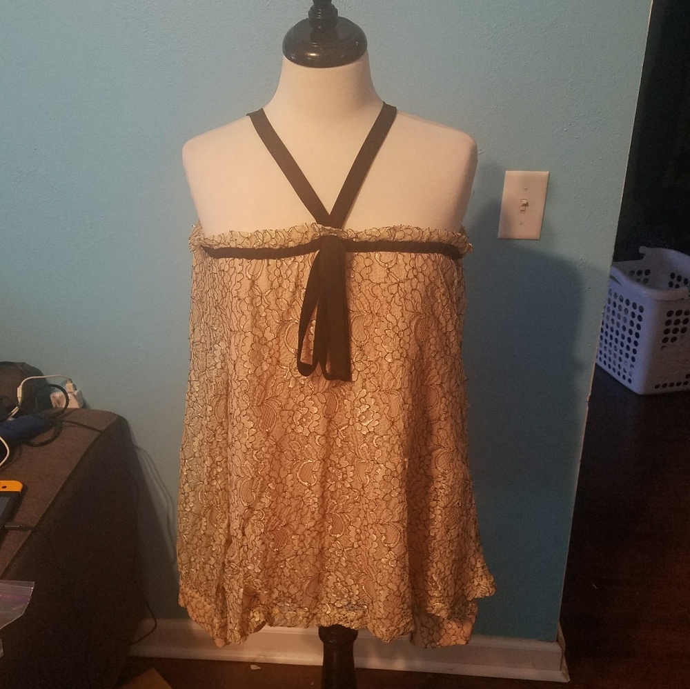 Clothing Obsessed Co 3XL Gold/Black Lace Blouse